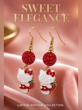 Hello Kitty Red and White Gold-Tone Dangle Earrings